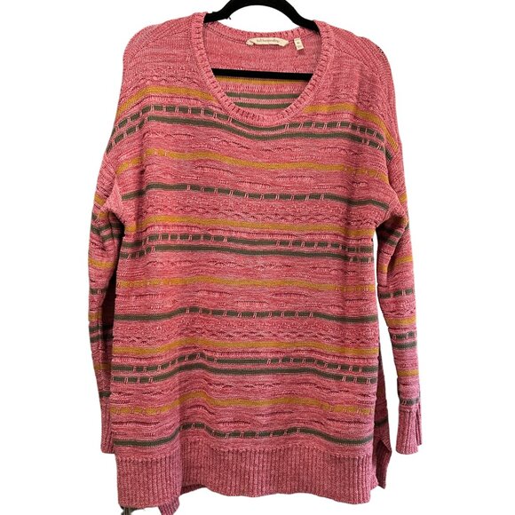 Soft Surroundings Size XL Pink Striped Textured Longline Pullover Sweater - Picture 1 of 6